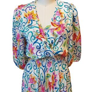 VTG ruffled Adrianna Papell Silk party dress tea floral wrap Avant Garde